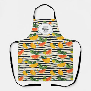 Vibrant Citrus Fruit Pattern with Green Leaves (6) Apron