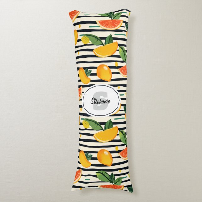 Vibrant Citrus Fruit Pattern with Green Leaves (6) Body Cushion (Front Vertical)