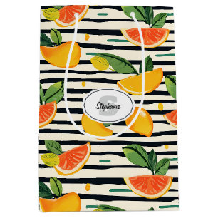 Vibrant Citrus Fruit Pattern with Green Leaves (6) Medium Gift Bag