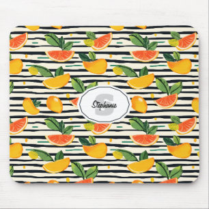 Vibrant Citrus Fruit Pattern with Green Leaves (6) Mouse Mat