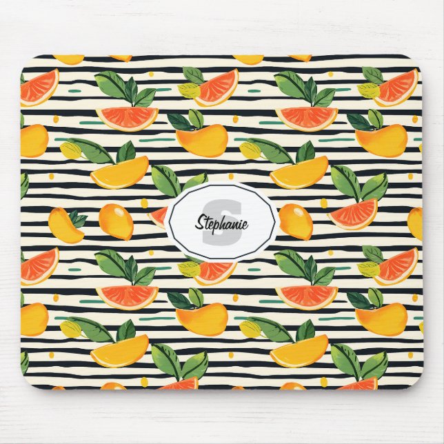 Vibrant Citrus Fruit Pattern with Green Leaves (6) Mouse Mat (Front)