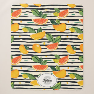 Vibrant Citrus Fruit Pattern with Green Leaves (6) Sherpa Blanket