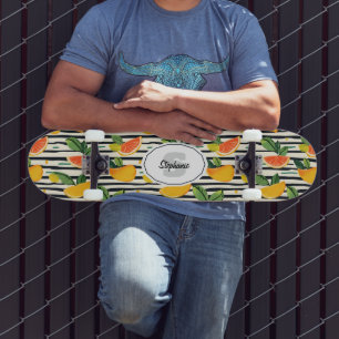 Vibrant Citrus Fruit Pattern with Green Leaves (6) Skateboard