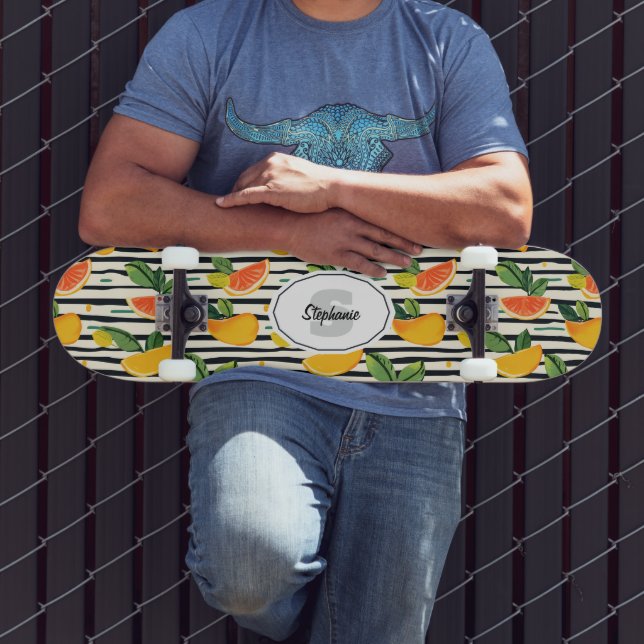 Vibrant Citrus Fruit Pattern with Green Leaves (6) Skateboard (Outdoor 3)