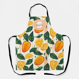 Vibrant Citrus Fruit Pattern with Green Leaves Apron