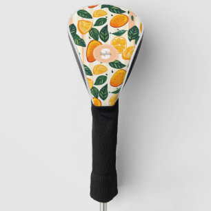 Vibrant Citrus Fruit Pattern with Green Leaves Golf Head Cover