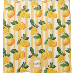 Vibrant Citrus Fruit Pattern with Green Leaves () Shower Curtain