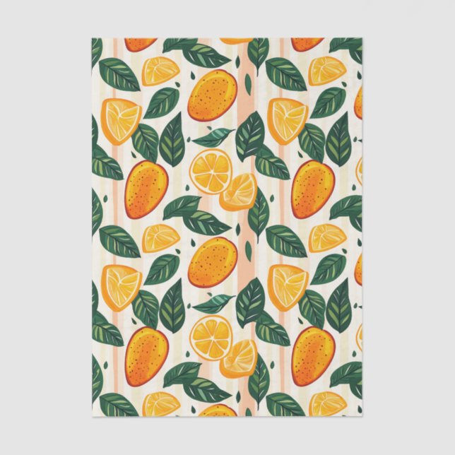 Vibrant Citrus Fruit Pattern with Green Leaves Tissue Paper (Front)