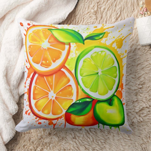 Vibrant Citrus Fruit Splash Art Cushion (Blanket)