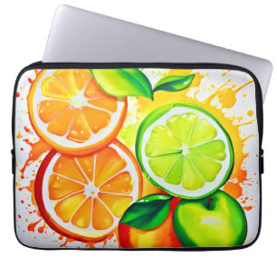 Vibrant Citrus Fruit Splash Art Laptop Sleeve
