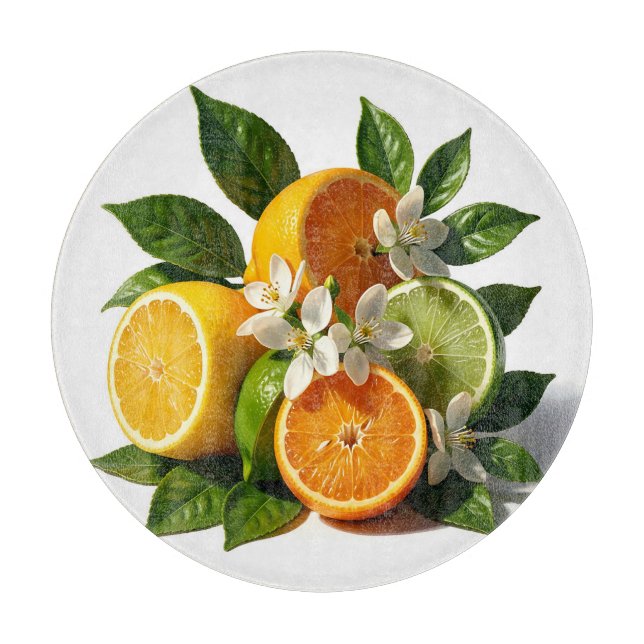 Vibrant Citrus Fruits Blossoms Realistic Cutting Board (Front)