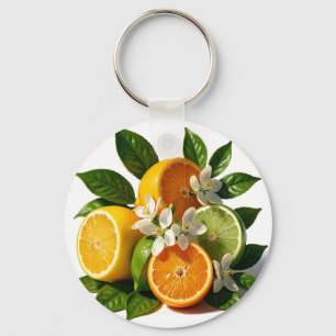Vibrant Citrus Fruits Blossoms Realistic Key Ring