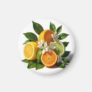 Vibrant Citrus Fruits Blossoms Realistic Magnet