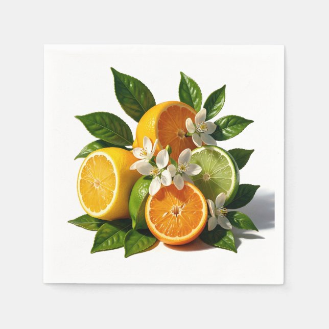 Vibrant Citrus Fruits Blossoms Realistic Napkin (Front)