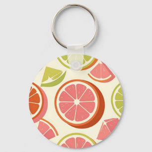 Vibrant Citrus Grapefruit Orange Lime Slices Key Ring