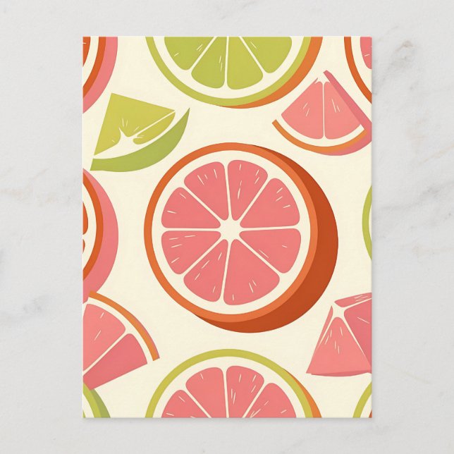 Vibrant Citrus Grapefruit Orange Lime Slices  Postcard (Front)