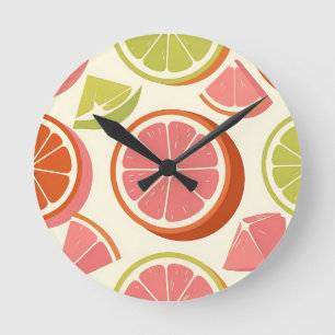 Vibrant Citrus Grapefruit Orange Lime Slices Round Clock