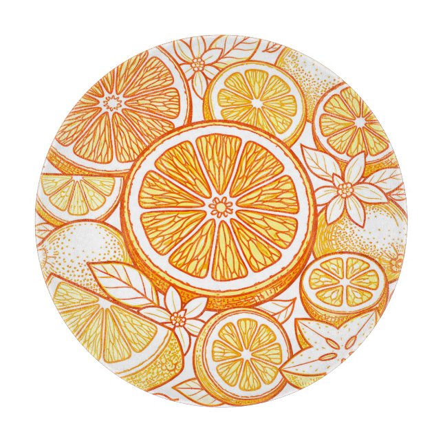 Vibrant Citrus Orange Slice Pattern Cutting Board (Front)