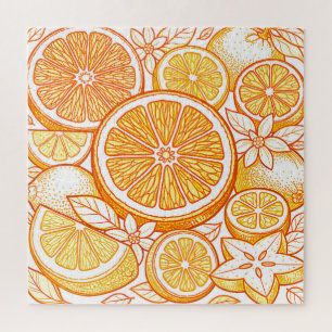 Vibrant Citrus Orange Slice Pattern Jigsaw Puzzle