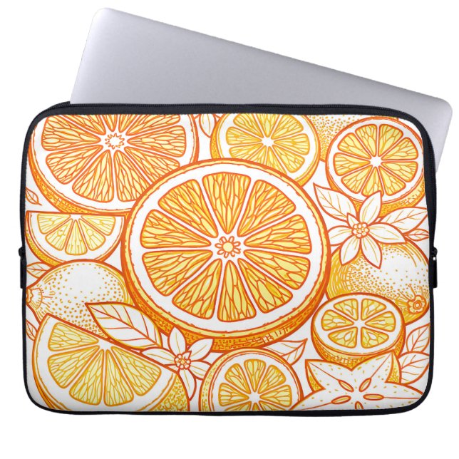 Vibrant Citrus Orange Slice Pattern Laptop Sleeve (Front)