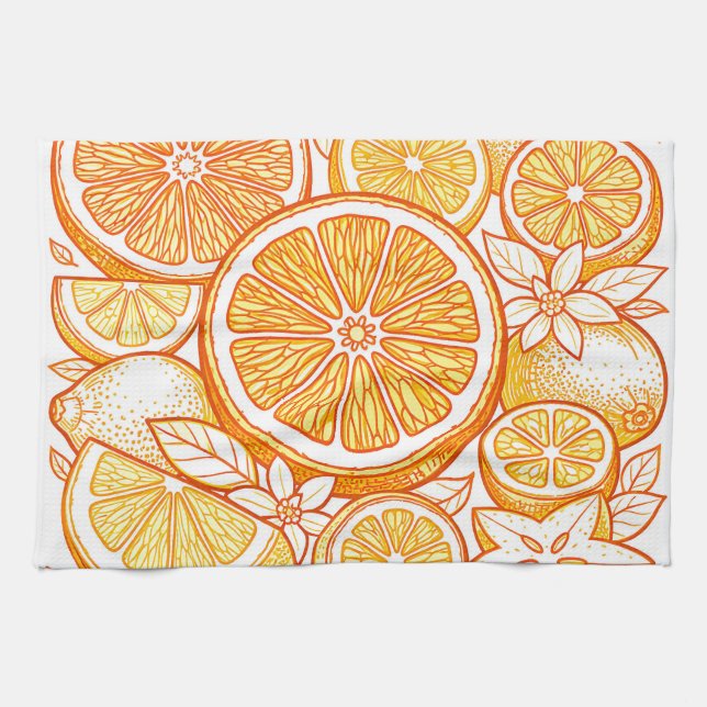 Vibrant Citrus Orange Slice Pattern Tea Towel (Horizontal)