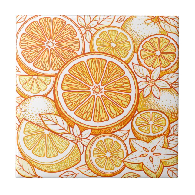 Vibrant Citrus Orange Slice Pattern Tile (Front)