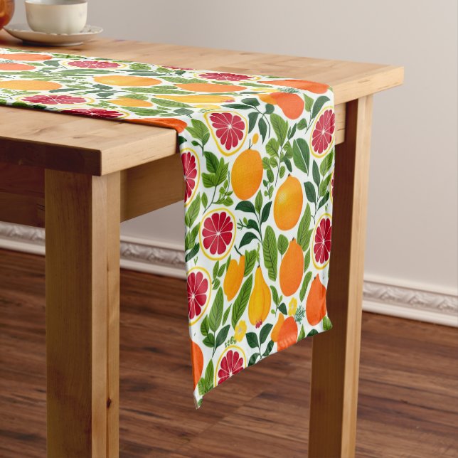 Vibrant Citrus, Pears, and Leaves Pattern Short Table Runner (In Situ)