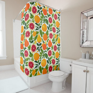 Vibrant Citrus, Pears, and Leaves Pattern Shower Curtain