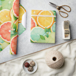 Vibrant Citrus Slice Watercolor Wrap Wrapping Paper