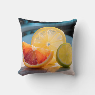 Vibrant Citrus Slices Grapefruit Lemon Lime Fresh  Cushion