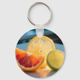 Vibrant Citrus Slices Grapefruit Lemon Lime Fresh Key Ring