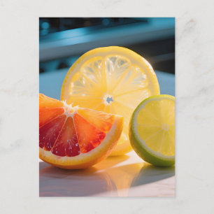 Vibrant Citrus Slices Grapefruit Lemon Lime Fresh  Postcard