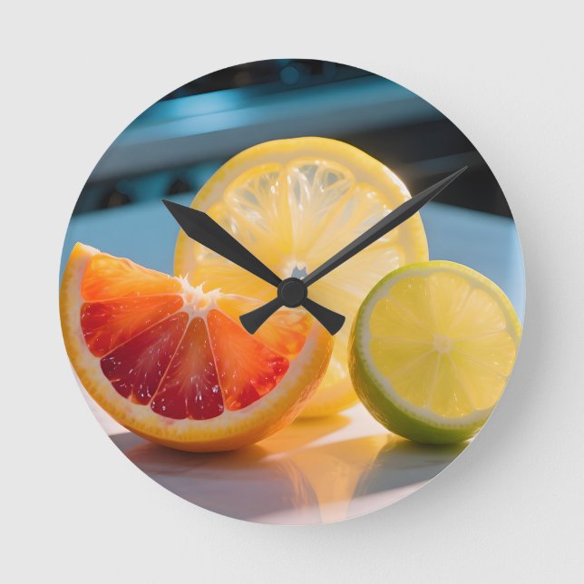 Vibrant Citrus Slices Grapefruit Lemon Lime Fresh  Round Clock (Front)