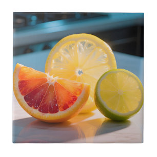 Vibrant Citrus Slices Grapefruit Lemon Lime Fresh Tile