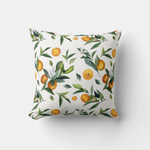 Vibrant Citrus white flower leaves Bright summer Cushion