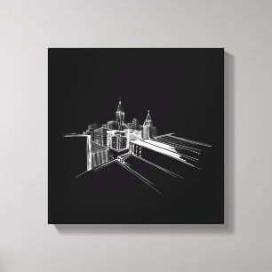 Vibrant City Bridge Unique Modern Black and White Canvas Print
