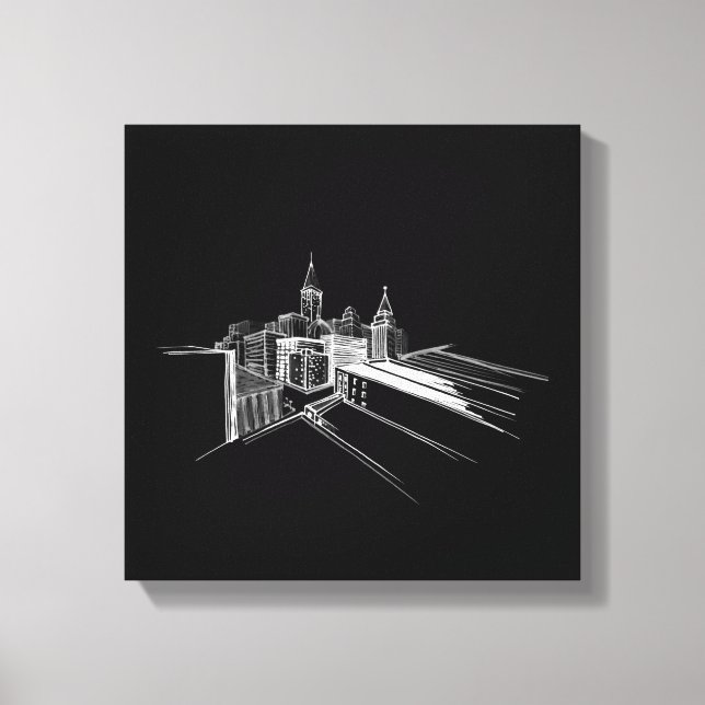 Vibrant City Bridge Unique Modern Black and White Canvas Print (Front)