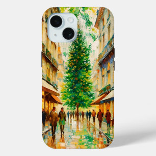 Vibrant City Street with Christmas Tree iPhone 15 Case