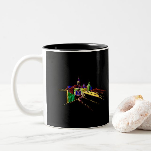 Vibrant city Two-Tone coffee mug (With Donut)