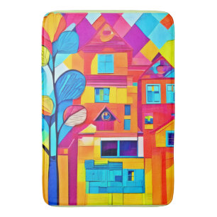 Vibrant Cityscape Dreamscape Art Bath Mat