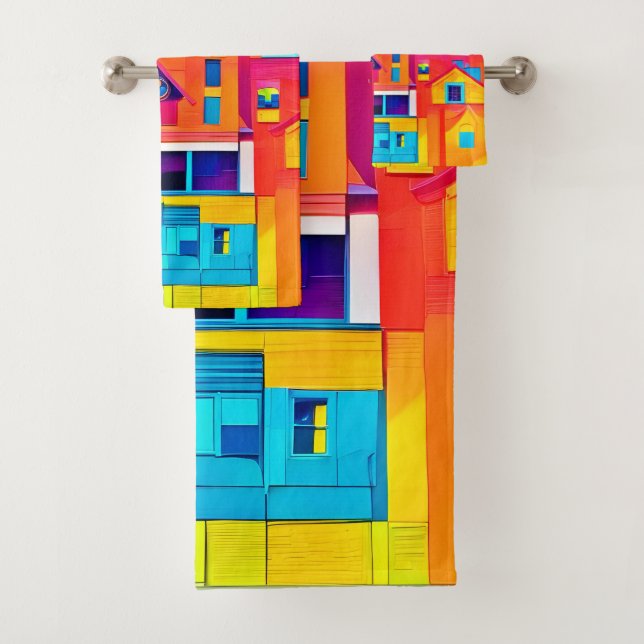 Vibrant Cityscape Dreamscape Art Bath Towel Set (Insitu)