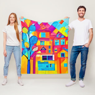Vibrant Cityscape Dreamscape Art Fleece Blanket