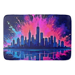Vibrant Cityscape Splash Art Bath Mat