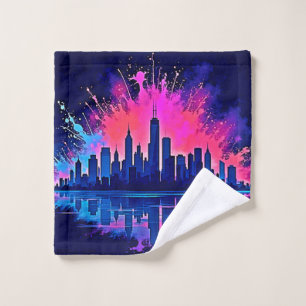 Vibrant Cityscape Splash Art Bath Towel Set