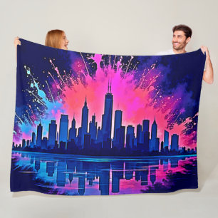 Vibrant Cityscape Splash Art Fleece Blanket
