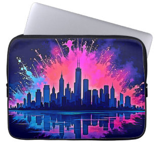 Vibrant Cityscape Splash Art Laptop Sleeve