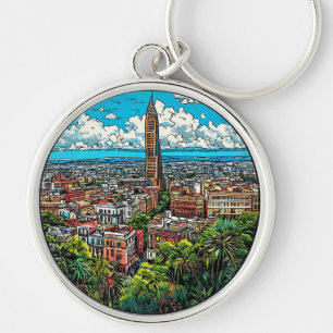 Vibrant Cityscape With Skyscraper Key Ring