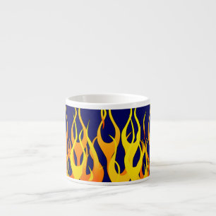 Vibrant Classic Racing Flames on Navy Blue Espresso Cup