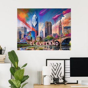 Vibrant Cleveland Ohio Skyline Abstract Art Poster