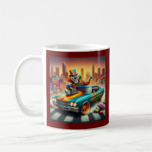 Vibrant Clown and Muscle Car Scene Coffee Mug